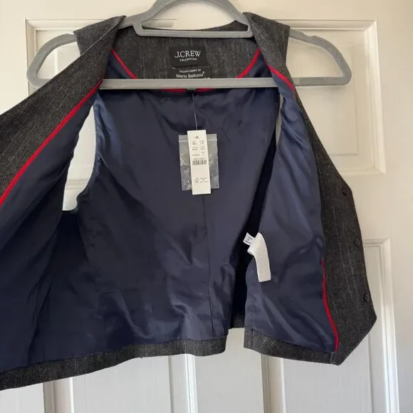 NWT J Crew Collection Cropped Vest in Italian Pinstripe Wool Blend Women's Sz 4